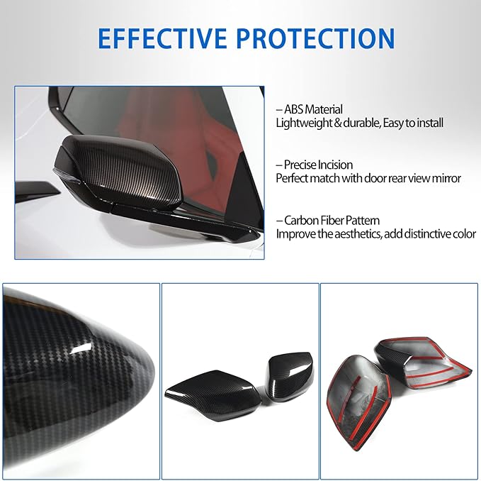 Door Rear View Mirror Cover Cap Compatible with Chevrolet Corvette C8 2020-2026, ABS Side View Mirror Cover, Auto Door Rearview Mirror Protective Trim Cap 2Pcs (Carbon Fiber Pattern Black)