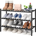 viewcare 3-Tier Black Bamboo Shoe Rack for Entryway, Stackable | Foldable | Natural, Shoe Shelf Storage Organizer for Hallway