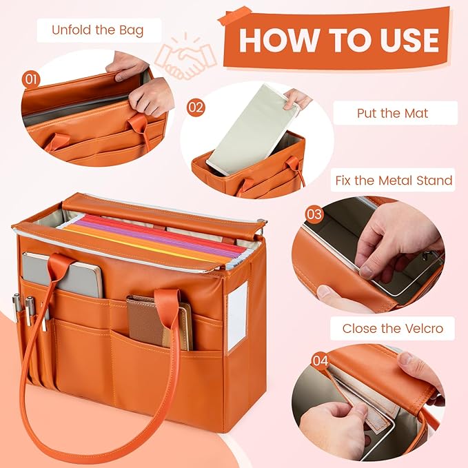 File Tote Bag, Portable File Organizer Box Hanging Filing Box Desktop File Folder Document Storage Organizer with Pockets and
