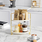 FSyueyun 2-Tier Corner Bathroom Counter Organizer, Tool-Less Installation Vanity Shelf Small Plastics Countertop Makeup Tray 