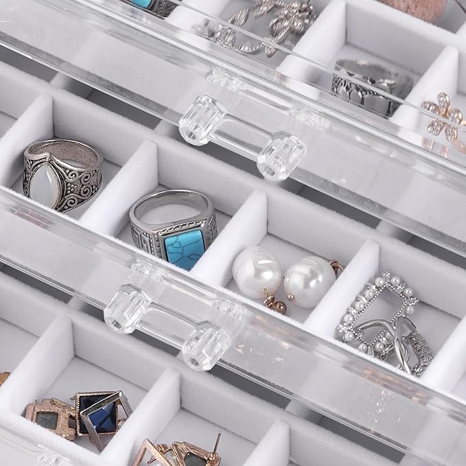 Frebeauty Acrylic Jewelry Organizer Earring Organizer Box with 5 Drawers Earring Holder Organizer with Velvet Trays Clear Jew
