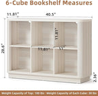 Joaxswe 6 Cube Bookcase, 40" Wide Horizontal 2-Tier Book Shelf w/Curved Edge, Wood Low Floor Standing Bookshelf with Base, Mo