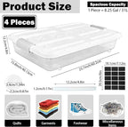 4 Pcs Plastic Under Bed Storage Containers with Handles and Lid Wheels, 23.7 x 15.8 x 4.8 Inch White clear Stackable Latching