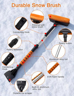 33 Inch Ice Scrapers for Car Windshield, 3 in 1 Extendable Snow Brush, Snow Scraper for Car with Foam Grip and 270° Pivoting Brush Head, Silicone Squeegee for Sedan SUV Truck RV