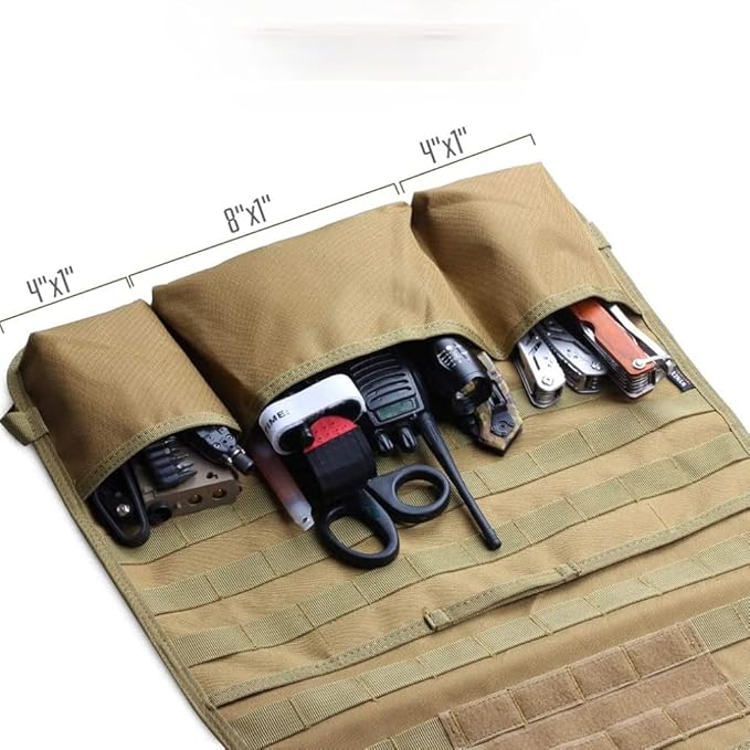 Car Seat Back Organizer, Tactical Molle Nylon Vehicle Panel Universal Fit Car Backseat Cover Protector (Olny Tan molle seat organizer)