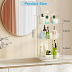 360 Rotating Makeup Organizer - Large Capacity Spinning Perfume & Cosmetic Skincare Holder for Countertop (Pearl White, 3 Tie