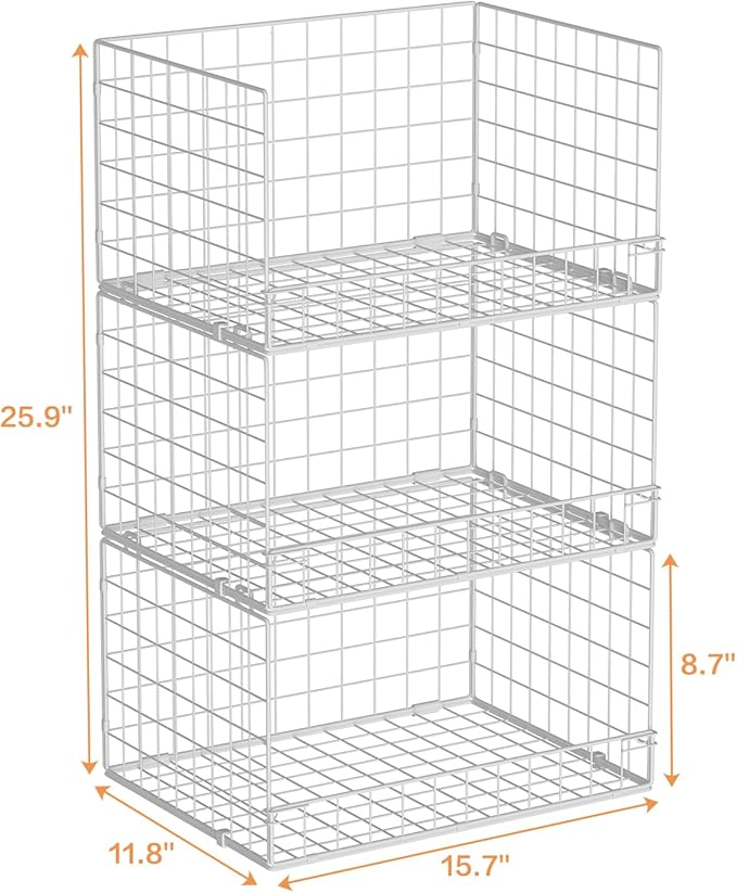 Yociyoga Closet Organizers and Storage Basket- 3-Tier Stackable Storage Bins, Foldable Closet Shelf Organizer Basket, Stackab