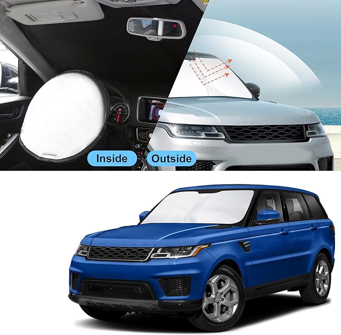TINGLU Sun Shade for Land Rover Range Rover Sport 2014-2022 Accessories Windshield Sun Shade Window Shade UV Rays Protection Sun Visor Cover with Steering Wheel Sunshade Storage Bag