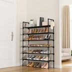 LANTEFUL 6 Tier Shoe Rack for Closet Shoe Organizer with 5 Hooks, Long Shoe Shelf Storage for Shoe and Boot Stackable Free St