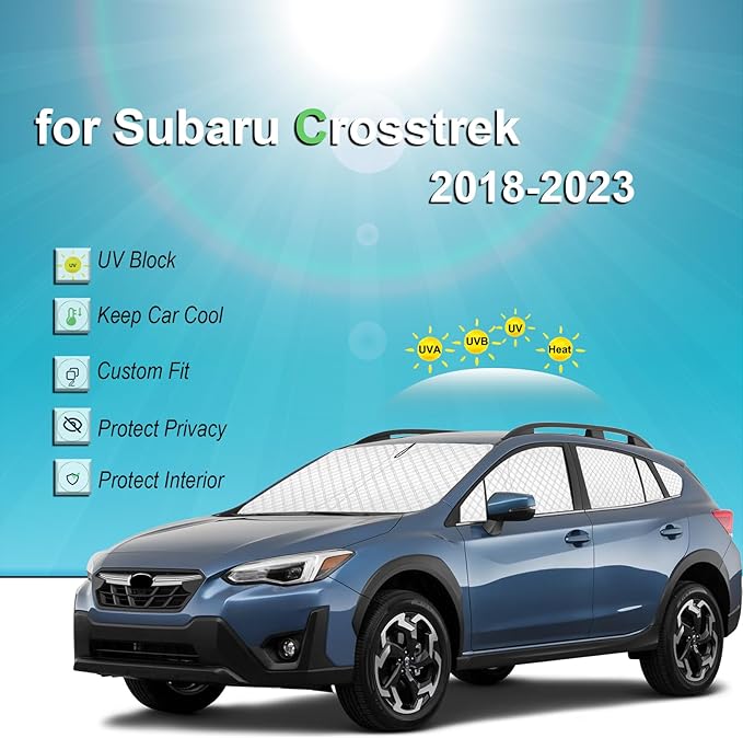 KMF 8pcs Thicken Full Sun Shades for Subaru Crosstrek 2018-2023 Accessories, Car Window Covers Sunshade for Windshield Side Rear, UV Block and Blackout Privacy for Camping Outdoor