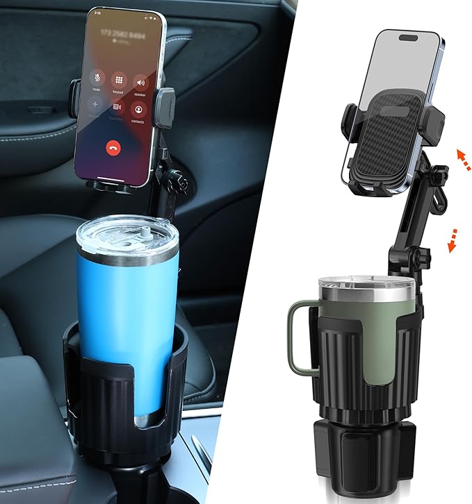 Newlest 2 in 1 Phone Mount for Car Cup Holder with Adjustable Base, Holders for Car Cupholder, No Shaking 360° Flexible Neck 