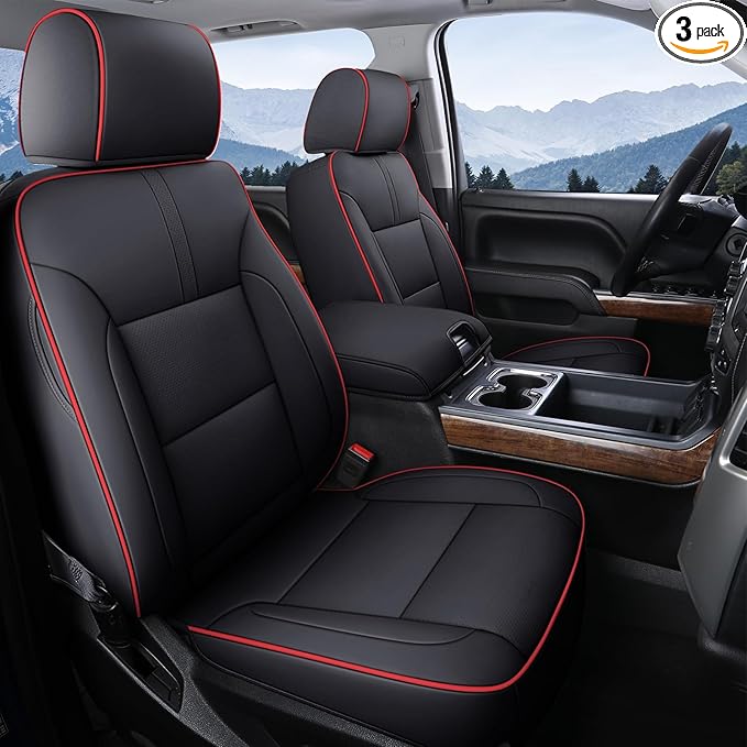 Coverado Chevy Silverado Seat Covers, Faux Leather Seat Covers Fit for Chevy Silverado GMC Sierra 2007-2025 1500, 2015-2025 2