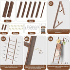 Farmhouse Wooden Blanket Ladder with Removable Hooks, 6-Tier Rustic Blanket Rack Decorative Stand, Leaning Towel Quilt Rack H
