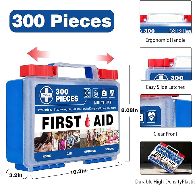 300 Piece Professional First Aid Kit, Multi-Function Portable Medical Kit for Home, Car, Travel, Camping, Worksite, Outdoor, 