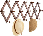 Cozcty Accordion Wall Hanger, Wooden Hat Rack for Wall with 16 Hooks, Expandable Peg Hat Hanger Organizer, Decorative Coat Ra