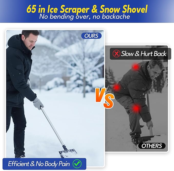 Ice Scraper for Driveway 65in Garden Flat Shovel Ice Chopper Heavy Duty Multi Weeding Shovel with 11in Spring Steel Blade Floor Scraper for Ice, Snow, Weed，Dirty, Moss, Driveway, Lawn Edging
