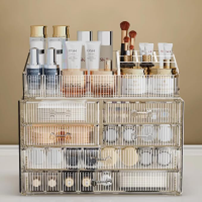 ZHIAI Stackable Storage Drawers, Acrylic Bathroom Counter Organizer Clear Makeup Organizers for Vanity, Kitchen Cabinets, Bat
