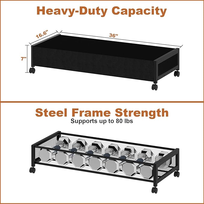 2 Pack Under the Bed Storage Containers,36 inch Long Underbed Storage with Wheels,7.3 inch Height Under Bed Shoe Storage,Larg