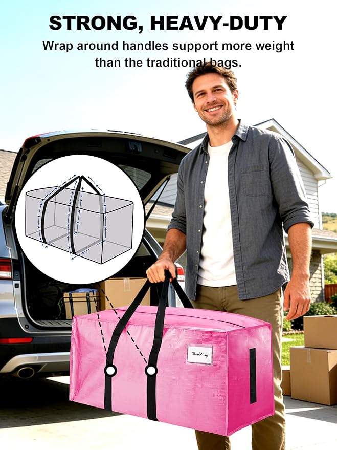 12 Pack Large Strong Moving Bags with Zippers & Carrying Handles - Water-Resistant - Heavy Duty Storage Tote for Space Saving