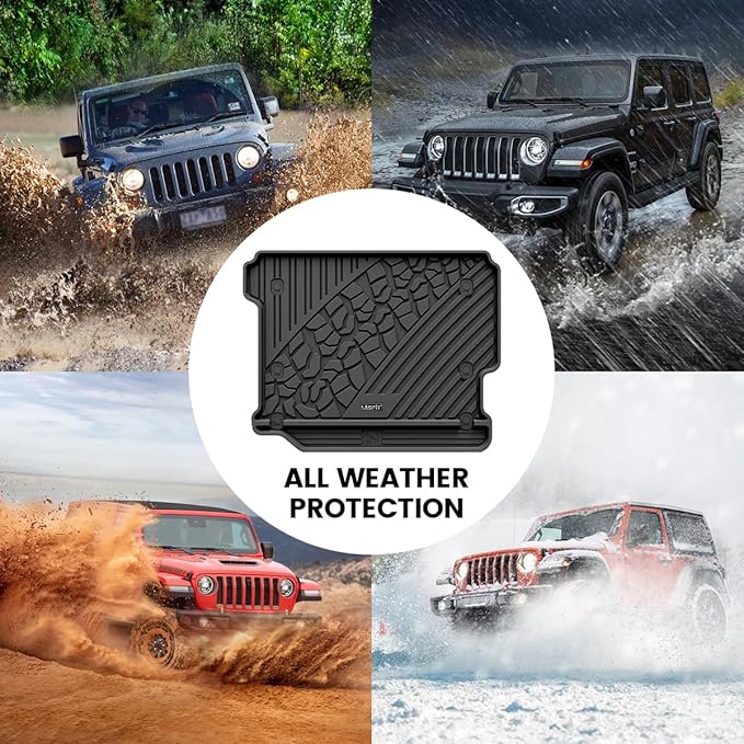 LASFIT Trunk Mat for Jeep Wrangler JL 2018-2025 2026 4 Door Cargo Without SUBWOOFER, All Weather TPE Custom Fit Cargo Mat for Flat Load Floor Gas Type (Not for JK/Not PHEV/Not 2-Door), Black