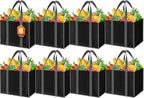 SpaceWhisper Reusable Grocery Bags with Long Handles [8 Pack] - Multipurpose Large Shopping Bags for Groceries, Foldable Grocery Totes Resist Water & Stains for Kitchen, Car Trunk, Picnic (Black)