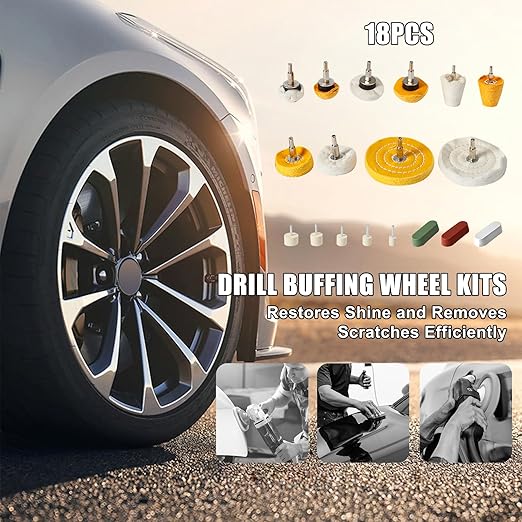 Polishing Wheel for Drill Kits, 10pcs Buffing Wheels, 5pcs Felt Wheels and 3pcs Compound, Different Size and Density Polisher Wheels for Metal, Jewelry, Car, Aluminum, DIY Buffing & Finishing