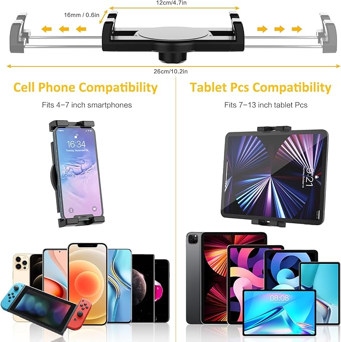 Tablet Air Vent Car Mount, AC Vent Tablet Phone Holder for Car [Upgrade Clip Never Shake] for iPad Pro Air Mini, Galaxy Tab, Kindle, Fire, iPhone 16 15 Pro Max, 4-12.9"