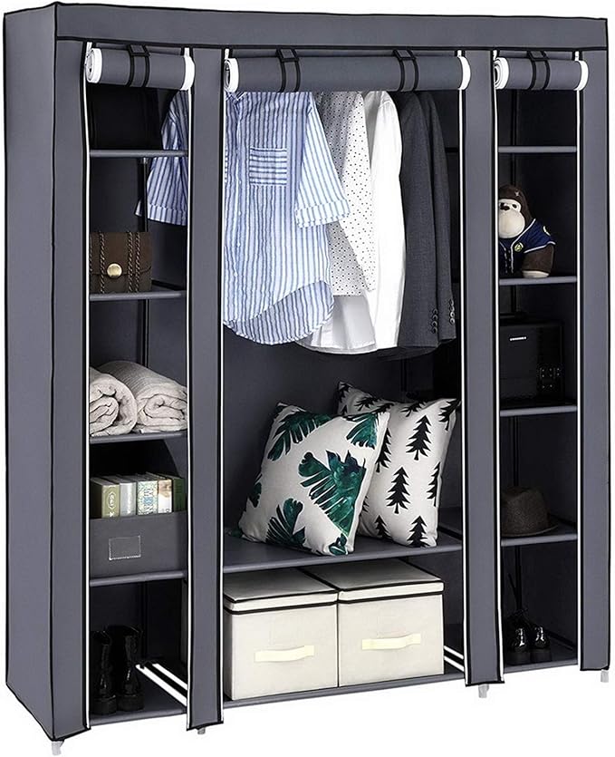 Closet Wardrobe, Portable Closet for Bedroom, Clothes Rail with Non-Woven Fabric Cover, Clothes Storage Organizer, 58 x 17 x 