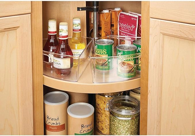 Oubonun Lazy Susan Organizers Set of 8, 10.2”x 9.4”x 4” Plastic Transparent Kitchen Cabinet Storage Bins with Handle, 4" Deep