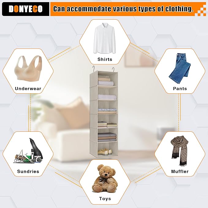 Hanging Closet Organizer, Easy Mount Foldable 6-Shelf Hanging Closet Wardrobe Storage Shelves, Clothes Handbag Shoes Accessor