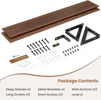Axeman 48 Inch Floating Shelves | 8 Inch Deep Walnut Wall Shelves Set of 2 | 47.3W x 8D Rustic Wood Shelves for Bookshelf Liv