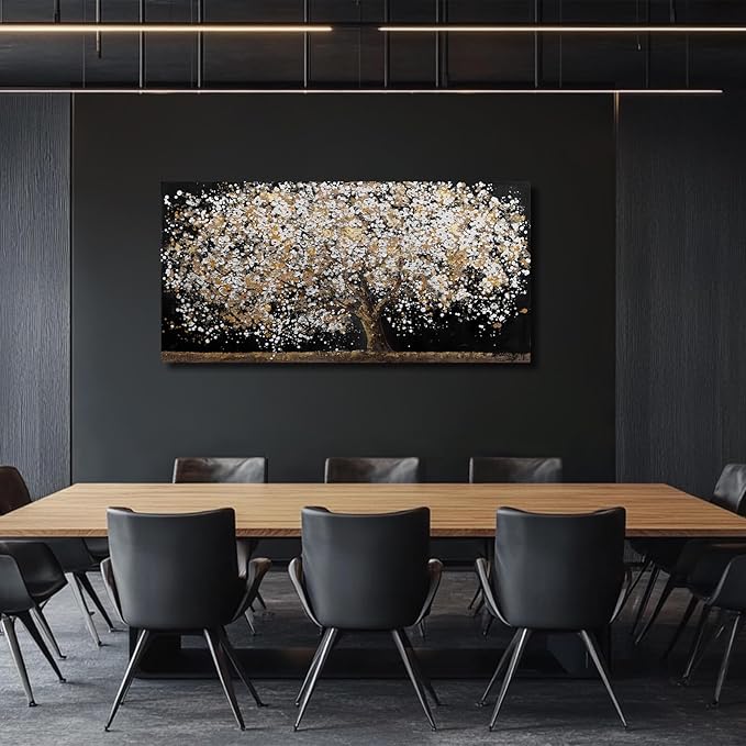 Gold Wall Decor Black Art Tree Wall Art for Living Room Canvas Painting Canvas Pistures Framed Modern Artwork for Home Kitche