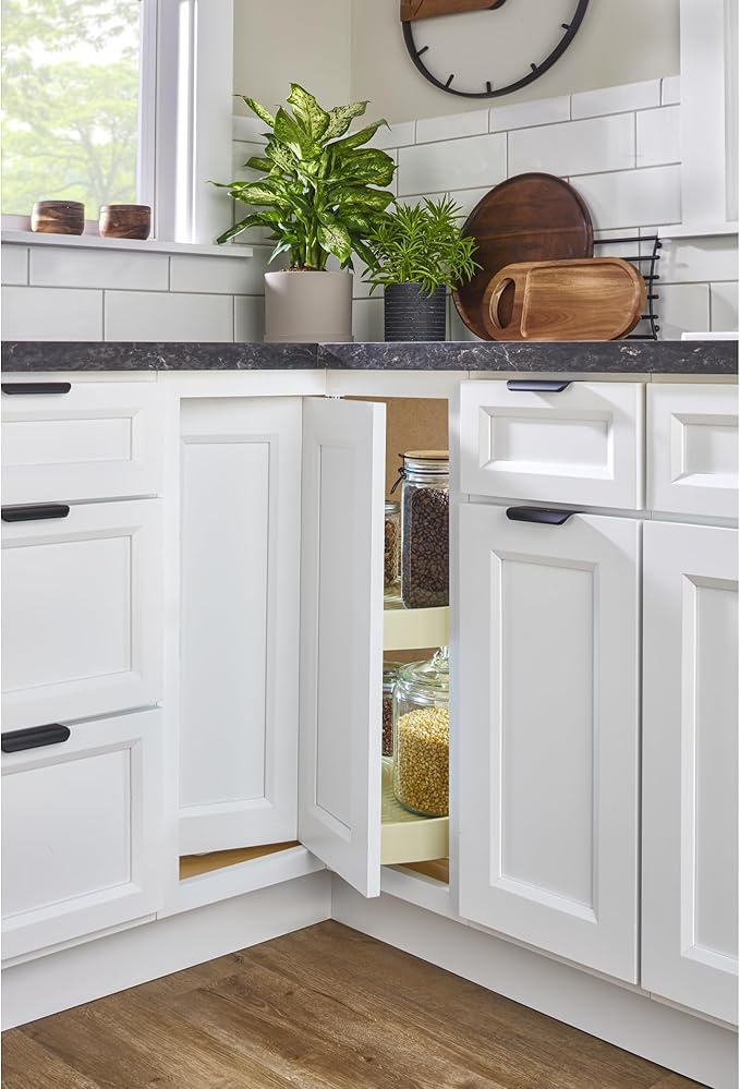 Rev-A-Shelf 24" Dual Tier Pie-Cut Lazy Susan Organizer for Base Corner Kitchen Cabinets, Two Plastic Home Storage Shelves, Al