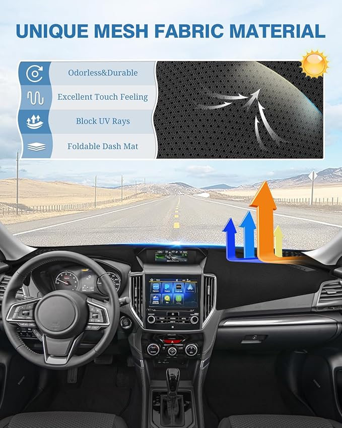 FIILINES Dash Cover for Subaru Forester 2019-2024 Dashboard Mat Dash Cover Sunshade Nonslip Mesh Protector Reduce Glare Black