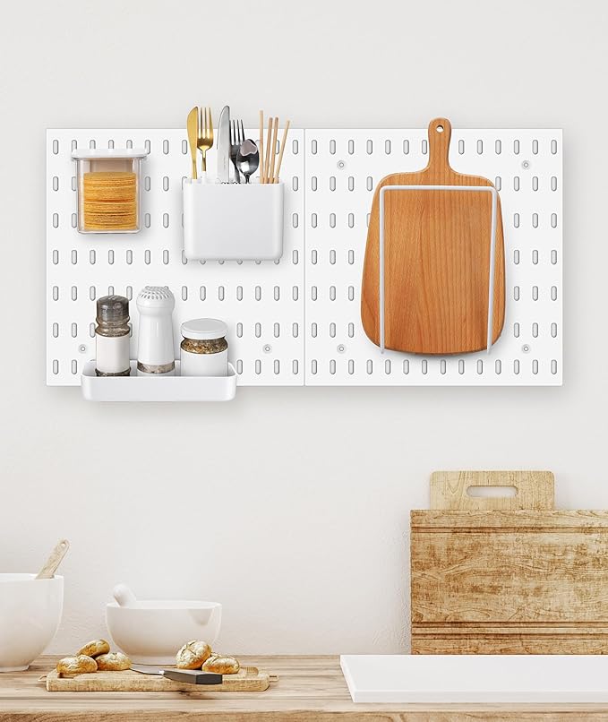 Yulejo 4 Pack Pegboard Accessories with Lid White Clear Peg Board Bins with Hooks Containers Plastic Pegboard Bins for Garage