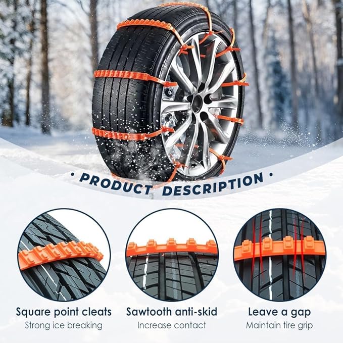10 Pcs Universal Anti-Skid Snow Tire Chains, 2026 New Portable Emergency Non-Slip Plastic Cable Ties, Snow Tire Chains for Pi