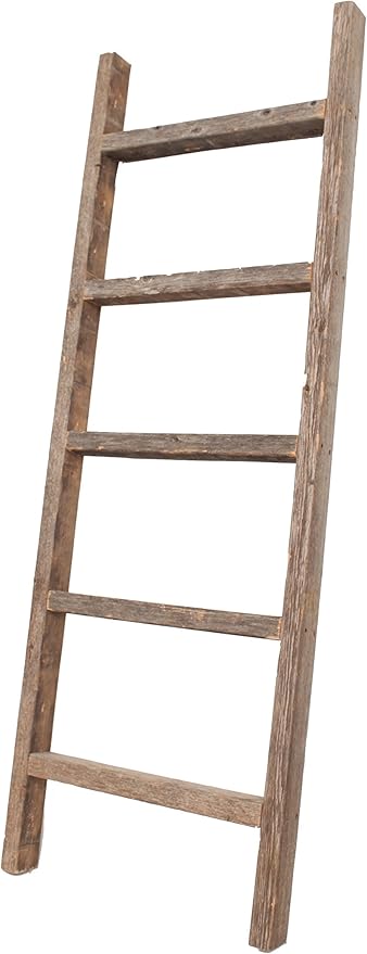 BARNWOODUSA Rustic Decorative Ladder - 100% Upcycled Wood (60" x 18" x 1.5", Weathered Gray)