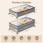 Under Bed Storage with Wheels, Large Capacity UnderBed Containers with Clear Lids, Shoe Organizer Under Bed Drawers, Rolling 