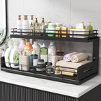 Under Sink Organizer Upgrade To Professional Rails,2-Tier Dual Pull Out Cabinet Storage,Height Adjustable Slide Out Drawers F