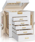 AKOZLIN 6-Tier Jewelry Box Lockable Leather Jewelry Storage Case with 5 Drawers for Women Girls Ring Necklace Earring Bracele