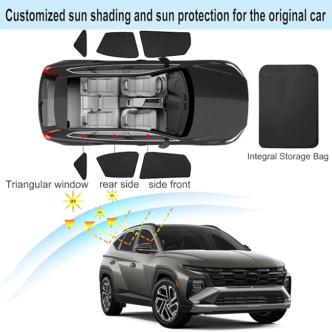 Front Side Half Window Shade Foldable Custom Fit for Hyundai Tucson 2021-2026 Car Window Shades for Side Window Sun Shade UV Protection Heat Insulation for Camping Sleeping 6PCS
