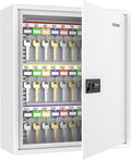 Uniclife 60 Position White Key Cabinet Steel Security Storage Box with Combination & Key Lock, Resettable, Digital, Adjustabl