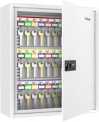 Uniclife 60 Position White Key Cabinet Steel Security Storage Box with Combination & Key Lock, Resettable, Digital, Adjustabl