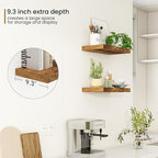 Deep Floating Shelves - 16" W x 9.3" D x 1.6" H Rustic Brown Wall Shelf - Wall Mounted Shelves for Decor & Storage - Wooden S