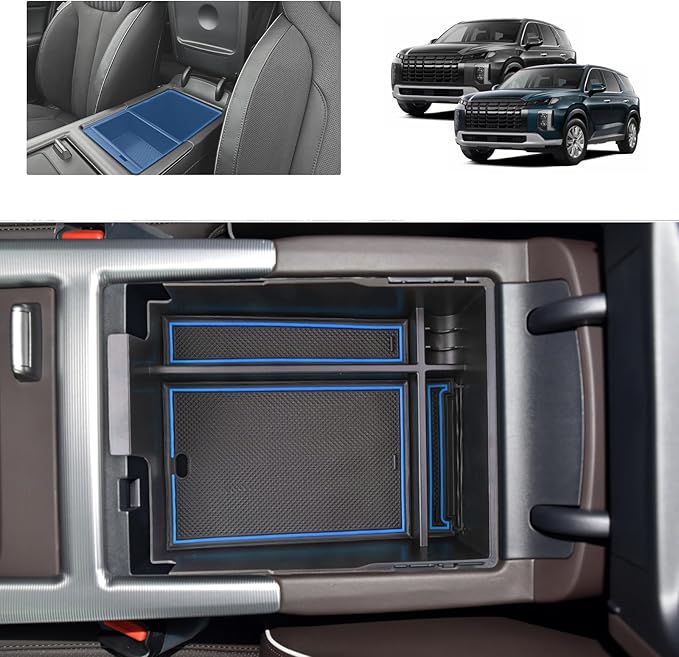 for 2024 Hyundai Palisade Center Console Organizer Tray for 2023-2025 Palisade SE/SEL/XRT/Limited/Calligraphy Armrest Box Secondary Storage Glove Box Insert Accessories (23-25 Palisade Blue Trim)