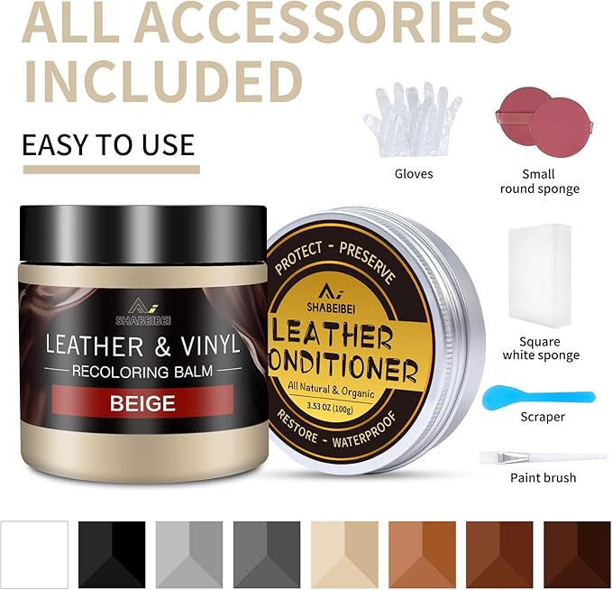 Leather Recoloring Balm with 100ml Mink Oil, Beige Leather Repair Kit and Scratch Remover for Furniture, Car Seats, Sofas, Dy