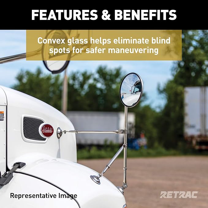 RETRAC 610148 5-Inch Stainless Steel Center-Mount Convex Mirror Head with J-Bracket, Universal Driver or Passenger Side