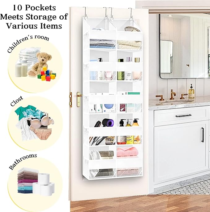 Over The Door Organizer 5 Tiers, Extra Large Behind Door Storage of 10 Compartments, 80 lbs Weight Capacity Hanging Storage O