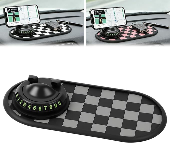 Mobile Phone Bracket Anti-Slip Mat, Multifunction Car Dashboard Mat with Temporary Parking Number, Universal Anti-Slip Car Da