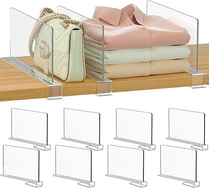 Purse Organizer for Closet Shelf Dividers: 6-inch Tall (Shorter Version) Adjustable Clear Acrylic Bag Storage Organizer for H